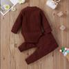 Newborn Baby Boy Girl Summer Clothes Ribbed Sleeveless Bodysuits Rompers Tops+Shorts Pants 2PCS Outfits Set Toddler Clothes (Coffee Long Sleeve, 12-18 Months) view 2