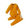 Newborn Baby Boy Girl Summer Clothes Ribbed Sleeveless Bodysuits Rompers Tops+Shorts Pants 2PCS Outfits Set Toddler Clothes (Yellow Long Sleeve, 6-12 Months) view 1