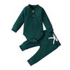 Newborn Baby Boy Girl Summer Clothes Ribbed Sleeveless Bodysuits Rompers Tops+Shorts Pants 2PCS Outfits Set Toddler Clothes (Green Long Sleeve, 6-12 Months) view 1
