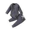 Newborn Baby Boy Girl Summer Clothes Ribbed Sleeveless Bodysuits Rompers Tops+Shorts Pants 2PCS Outfits Set Toddler Clothes (Dark Gray Long Sleeve, 3-6 Months) view 1
