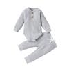 Newborn Baby Boy Girl Summer Clothes Ribbed Sleeveless Bodysuits Rompers Tops+Shorts Pants 2PCS Outfits Set Toddler Clothes (Gray Long Sleeve, 12-18 Months) view 1