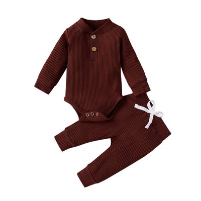 Newborn Baby Boy Girl Summer Clothes Ribbed Sleeveless Bodysuits Rompers Tops+Shorts Pants 2PCS Outfits Set Toddler Clothes (Coffee Long Sleeve, 0-3 Months)