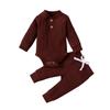 Newborn Baby Boy Girl Summer Clothes Ribbed Sleeveless Bodysuits Rompers Tops+Shorts Pants 2PCS Outfits Set Toddler Clothes (Coffee Long Sleeve, 0-3 Months) view 1