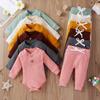 Newborn Baby Boy Girl Summer Clothes Ribbed Sleeveless Bodysuits Rompers Tops+Shorts Pants 2PCS Outfits Set Toddler Clothes (Coffee Long Sleeve, 0-3 Months) view 3