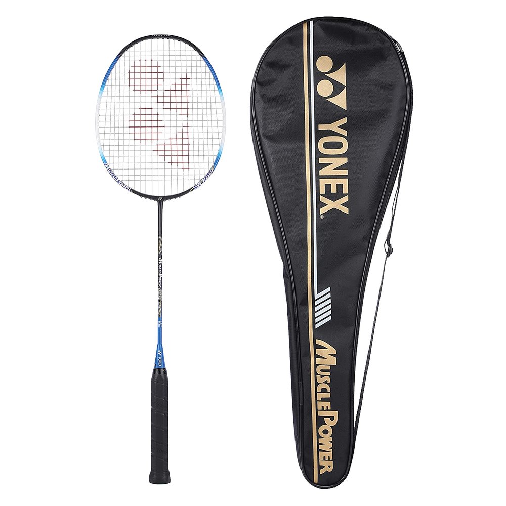 YONEX Muscle Power 22LT Carbon Graphite Strung Badminton Racket with Full Racket Cover (Black/Blue) | for Intermediate Players | 83 Grams | Maximum String Tension - 30lbs