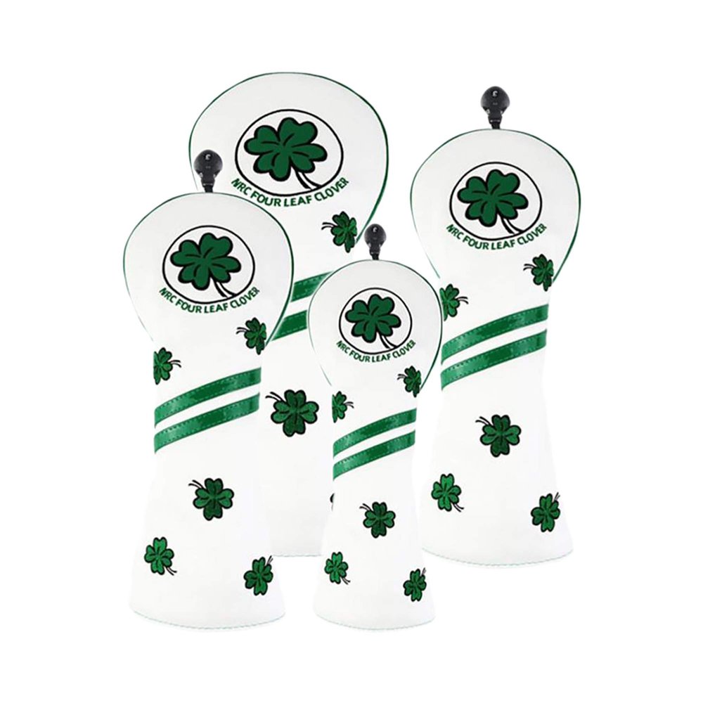 Yajun Golf Clover Headcovers Driver Fairway Woods Hybrid Protector Set No 1 3 5 UT Golf Waterproof Accessories 4pcs,White