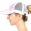 C.C Ponycap Messy High Bun Ponytail Adjustable Mesh Trucker Baseball Cap Hat, Criss Cross Mesh Cotton Candy view 3