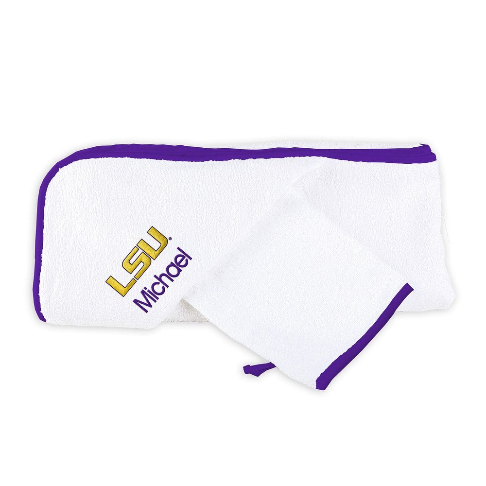 Designs by Chad and Jake Personalized LSU Tigers Hooded Towel & Wash Cloth Set (White)