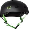 S1 Lifer Helmet for Skateboarding, BMX, and Roller Skating - EPS Fusion Foam, CPSC & ASTM Certified - Black Matte w/Bright Green Straps Large (22") view 1