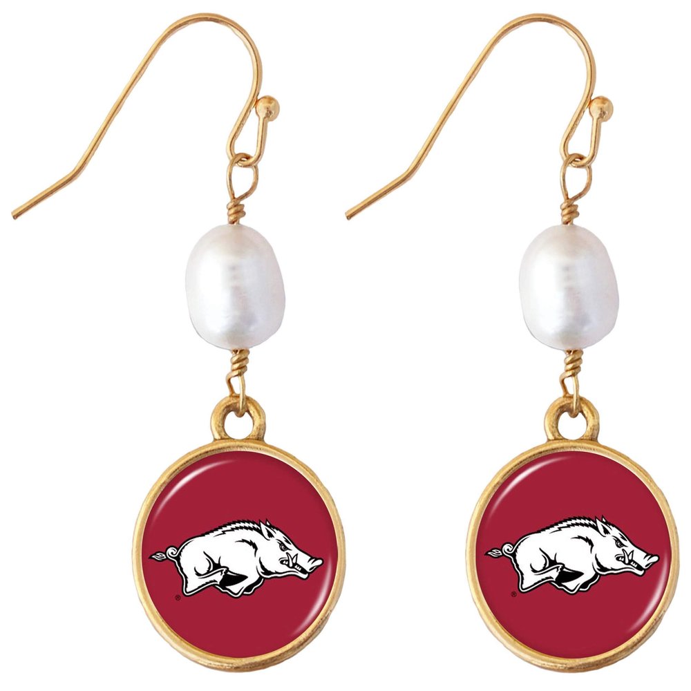 Arkansas Razorbacks Diana Gold and Pearl Dangle Earrings Jewelry Gift UA