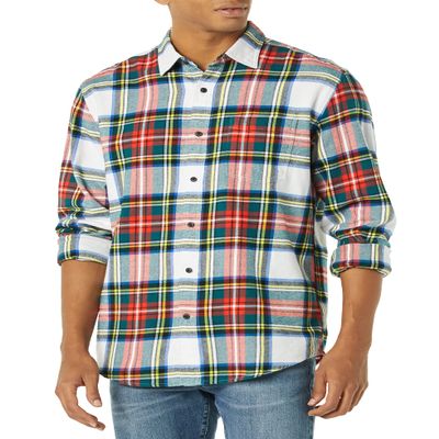 Amazon Essentials Men's Long-Sleeve Flannel Shirt, Red White Tartan Plaid, X-Large