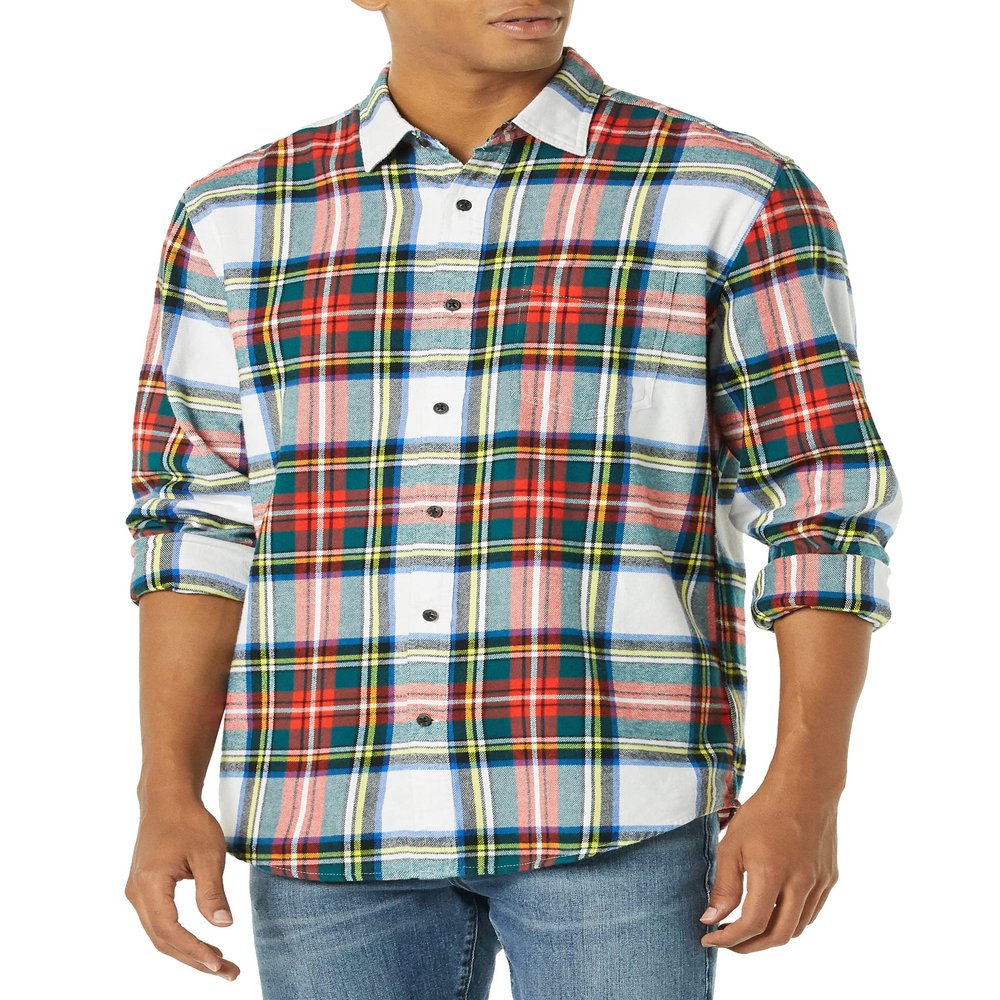 Amazon Essentials Men's Long-Sleeve Flannel Shirt, Red White Tartan Plaid, X-Large