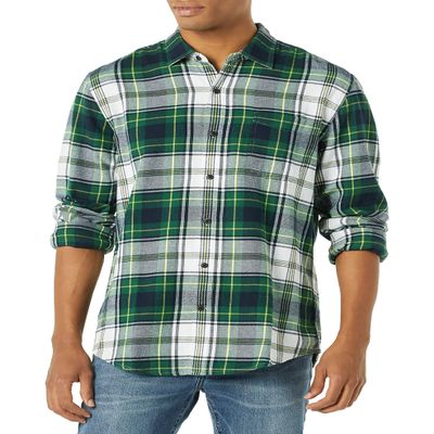 Amazon Essentials Men's Long-Sleeve Flannel Shirt, Green White Plaid, X-Large