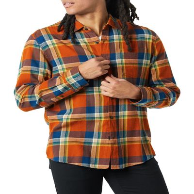 Amazon Essentials Men's Long-Sleeve Flannel Shirt, Blue Rust Orange Plaid, Large
