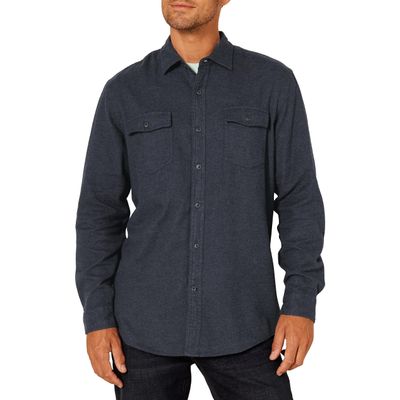 Amazon Essentials Men's Regular-Fit Long-Sleeve Two-Pocket Flannel Shirt, Dark Denim, Small