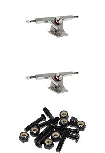 Caliber Trucks II 50 Degree Polished Skateboard Reverse Kingpin Trucks - 7.25" Hanger 10.0" Axle with 1" Raven Black Hardware - Bundle of 2 Items