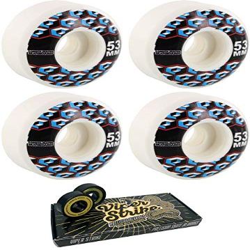 53mm Consolidated Skateboards Cracked Cube White Skateboard Wheels - 99a with Viper Strike 8mm Precision ABEC 7 Skateboard Bearings - Bundle of 2 items