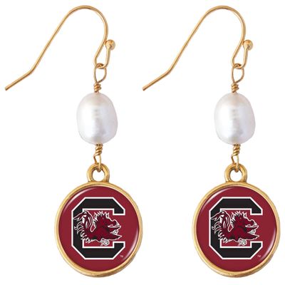 South Carolina Gamecocks Diana Gold and Pearl Dangle Earrings Jewelry Gift USC