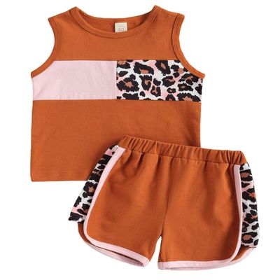Qiylii Toddler Baby Girl Short Sets, Sunflower Print Sleeveless Tank Top Shirts and Shorts 2-Piece Summer Outfit (Brown Leopard, 2-3 Years)