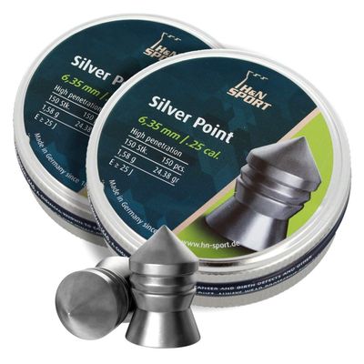 Hatsan H&N Haendler & Natermann Extreme Penetration .25 Caliber Air Guns Pellets 0.25 Cal./24.38 gr, Silver Point, 150 Count (2 Pack)