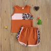 Qiylii Toddler Baby Girl Short Sets, Sunflower Print Sleeveless Tank Top Shirts and Shorts 2-Piece Summer Outfit (Brown Leopard, 4-5 Years) view 2