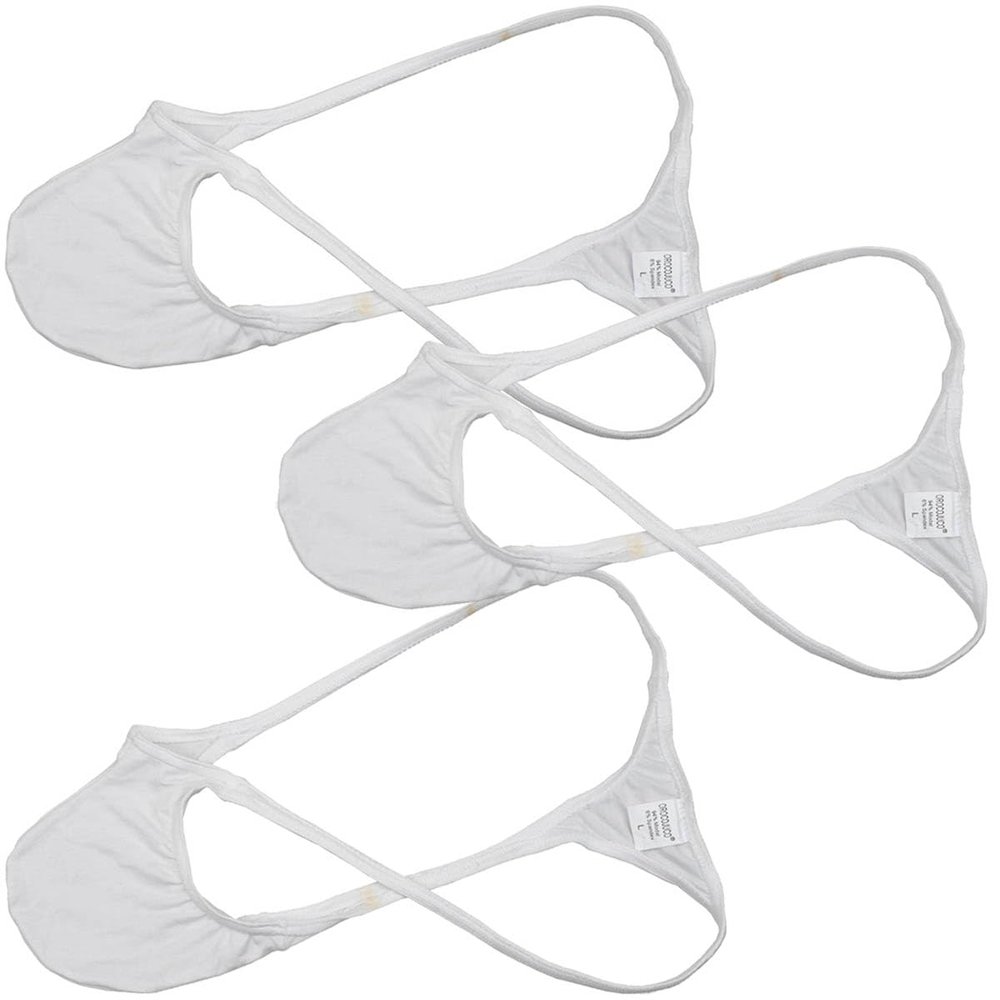 OROCOJUCO Sexy Men Modal Bikini Thong Underwear Bulge Pouch T-back String Tangas 3-Pack(White) M