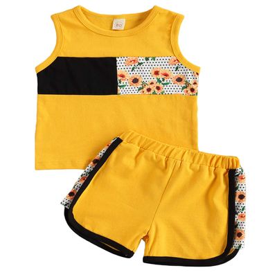 Qiylii Toddler Baby Girl Short Sets, Sunflower Print Sleeveless Tank Top Shirts and Shorts 2-Piece Summer Outfit (Yellow, 12-18 Months)