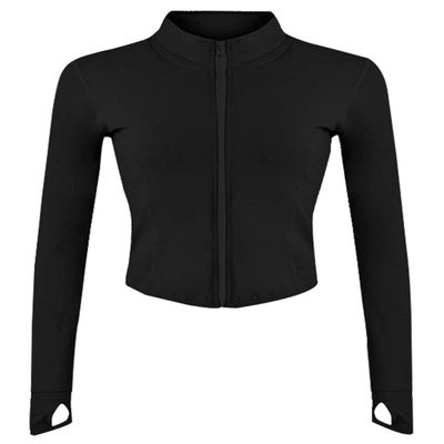 Tanming Women's Full Zip Seamless Workout Jacket Running Yoga Slim Fit Track JacketBlack-L