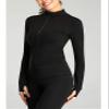Tanming Women's Full Zip Seamless Workout Jacket Running Yoga Slim Fit Track JacketBlack-L view 3