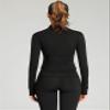 Tanming Women's Full Zip Seamless Workout Jacket Running Yoga Slim Fit Track JacketBlack-L view 4