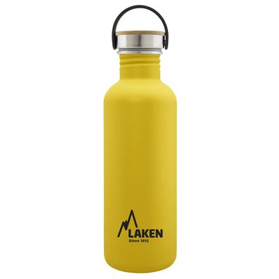 Laken Stainless Steel Bottle with Steel and Bamboo Screw Cap and Wide Mouth 1L, Yellow