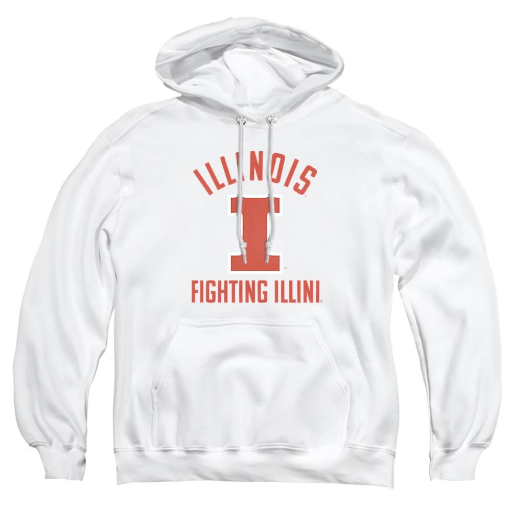 University of Illinois Official One Color UIUC Logo Unisex Adult Pull-Over Hoodie,White, Large