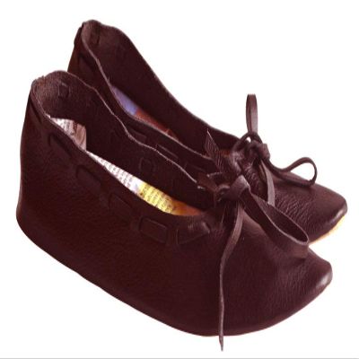 Allbeststuff Medieval Leather Female Flats Natural Leather Women Medieval Flat Footwear Renaissance Shoes ABS (Brown, 6)