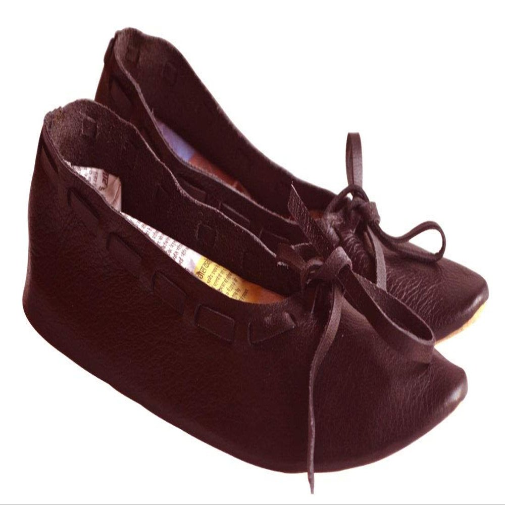 Allbeststuff Medieval Leather Female Flats Natural Leather Women Medieval Flat Footwear Renaissance Shoes ABS (Brown, 5)