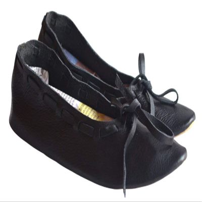 Allbeststuff Medieval Leather Female Flats Natural Leather Women Medieval Flat Footwear Renaissance Shoes ABS (Black, 11)