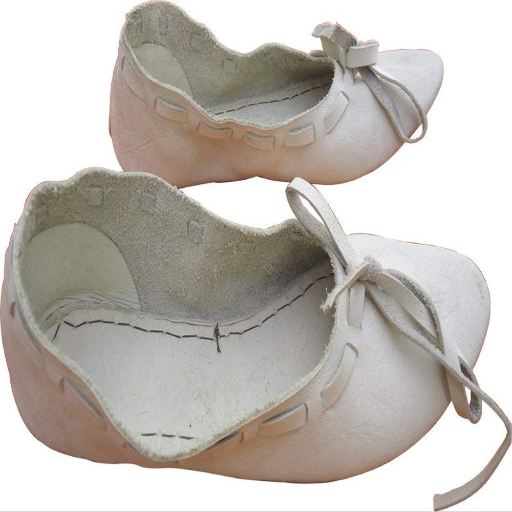 Allbeststuff Medieval Leather Female Flats Natural Leather Women Medieval Flat Footwear Renaissance Shoes ABS (Natural Leather, 7)