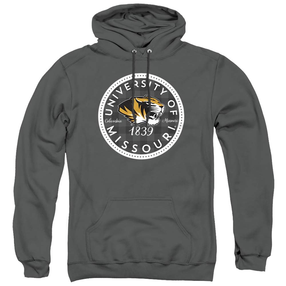 University of Missouri Mizzou Official Plaid Badge Unisex Adult Pull-Over Hoodie,Charcoal, Medium