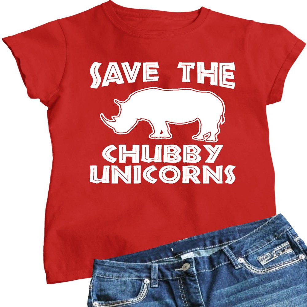 Go All Out XX-Large Red Womens Save The Chubby Unicorns Funny Rhino T-Shirt