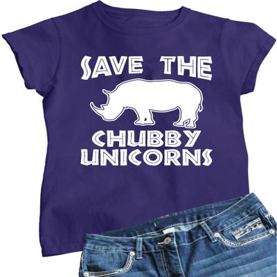 Go All Out XX-Large Purple Womens Save The Chubby Unicorns Funny Rhino T-Shirt
