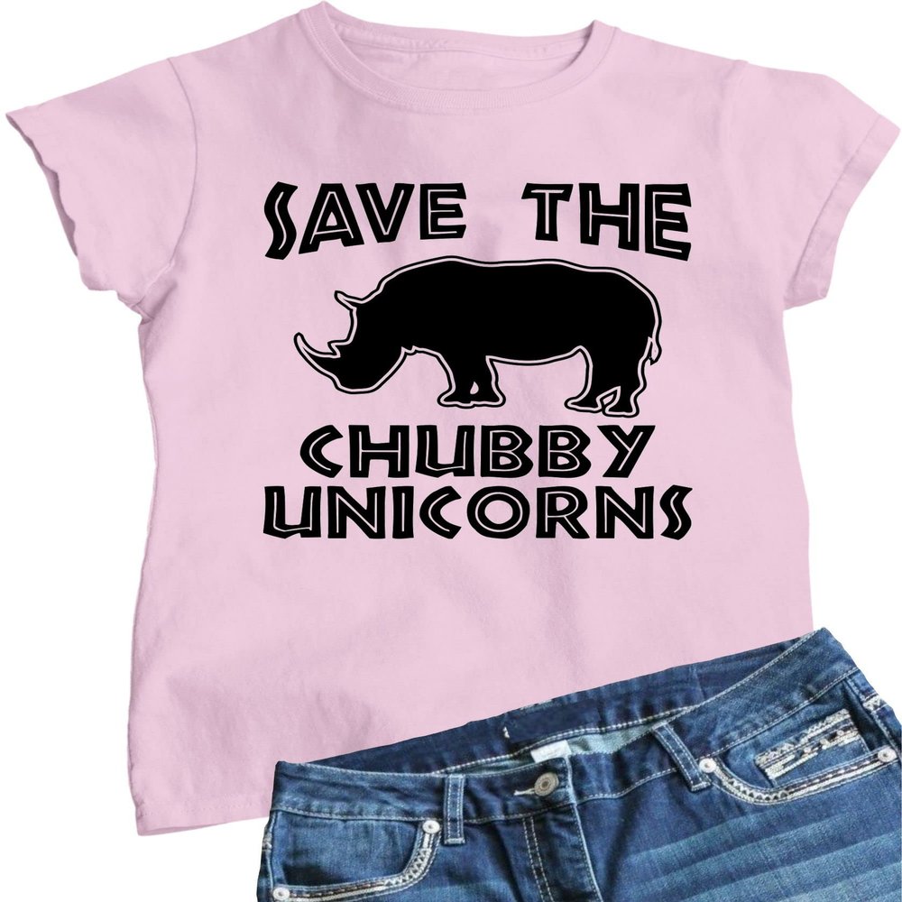 Go All Out XX-Large Pink Womens Save The Chubby Unicorns Funny Rhino T-Shirt