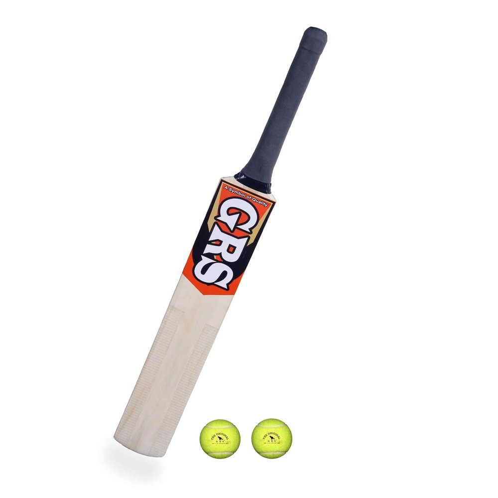 GRS Popular Willow Wooden Cricket Bat for Kids (Size 2 for Age Group 6-7 Years Kids) & 2 Tennies Ball