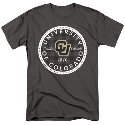 University of Colorado Official Plaid Badge Unisex Adult T-Shirt, Charcoal, Large