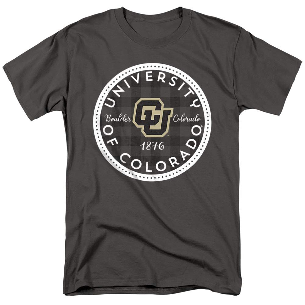 University of Colorado Official Plaid Badge Unisex Adult T-Shirt, Charcoal, 3X-Large