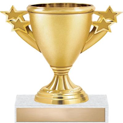Crown Awards Gold Cup Trophy, 5 1/4" Gold Starburst Achievement Trophy On Real Marble Base, 10 Pack Prime