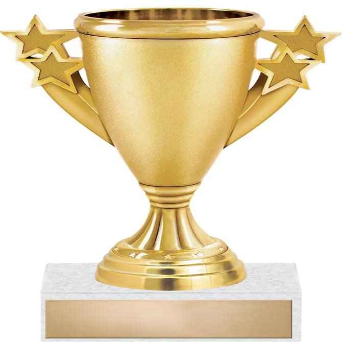 Crown Awards Gold Cup Trophy, 5 1/4" Gold Starburst Achievement Trophy On Real Marble Base, 10 Pack Prime