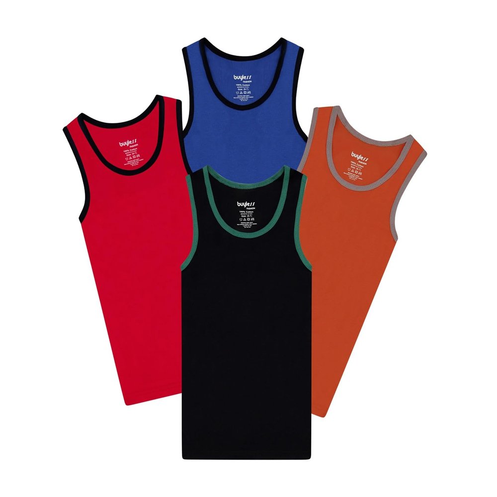 Buyless Fashion Boys Scoop Neck Tagless Undershirts Soft Cotton Tank Top (4 Pack) 7-8