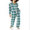 Amazon Essentials Women's Flannel Long-Sleeve Button Front Shirt and Pant Pajama Set, Dark Green White Plaid, X-Small view 1