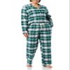 Amazon Essentials Women's Flannel Long-Sleeve Button Front Shirt and Pant Pajama Set, Dark Green White Plaid, X-Small view 3