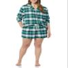 Amazon Essentials Women's Lightweight Woven Flannel Pajama Set with Shorts, Dark Green White Plaid, X-Large view 3