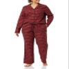 Amazon Essentials Women's Flannel Long-Sleeve Button Front Shirt and Pant Pajama Set, Black Red Mini Buffalo Plaid, X-Large view 3